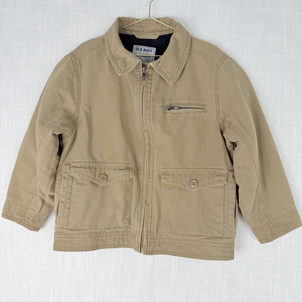 Vintage Old Navy Youth Tan Canvas Utility Jacket Cropped Full Zip XS